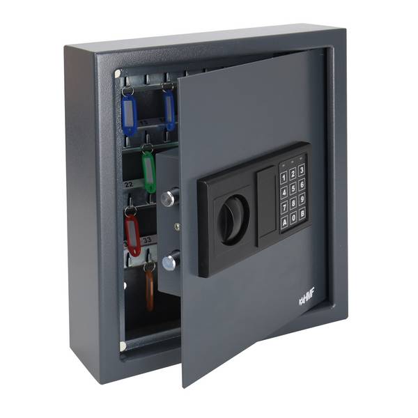 HMF Schlüsseltresor mit Zahlencode, Schlüsselsafe mit Elektronikschloss, 48 Haken, 36 x 30 x 10 cm, Anthrazit
