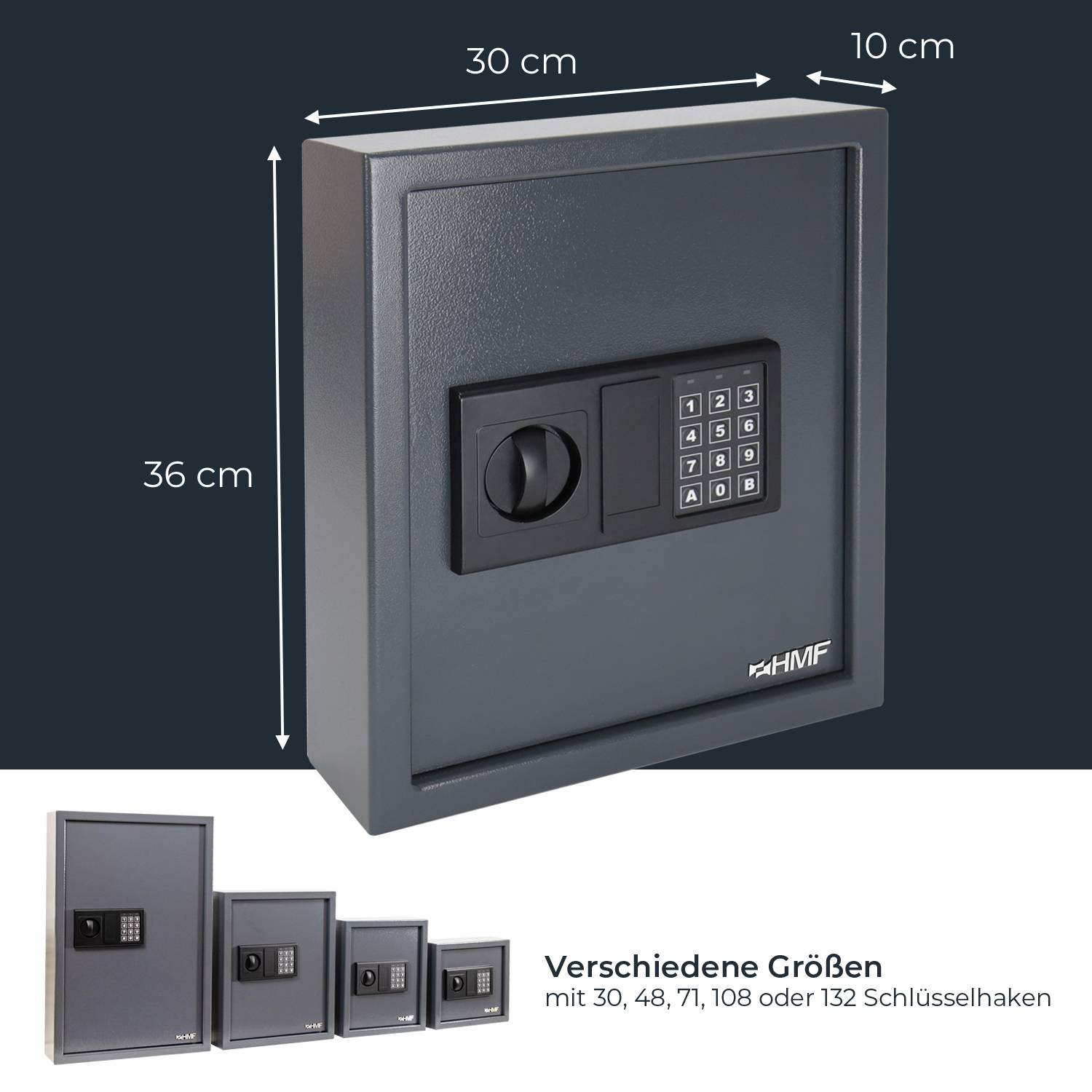 HMF Schlüsseltresor mit Zahlencode, Schlüsselsafe mit Elektronikschloss, 48 Haken, 36 x 30 x 10 cm, Anthrazit-4