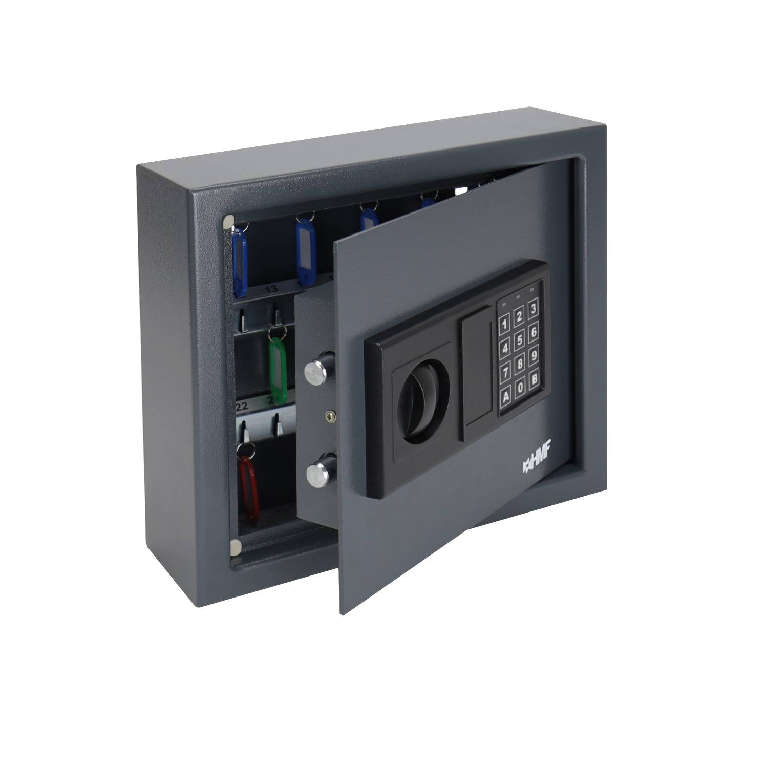 HMF Schlüsseltresor mit Zahlencode, Schlüsselsafe mit Elektronikschloss, 30 Haken, 30 x 28 x 10 cm, Anthrazit-0
