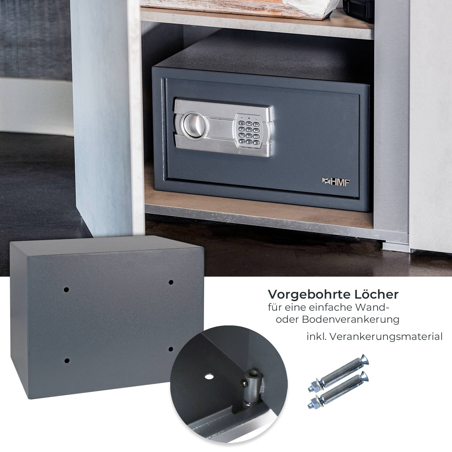 HMF Tresor für Zuhause, Hotel oder Büro, Möbeltresor mit Zahlenschloss für DIN A4 Dokumente, 38 x 30 x 30 cm, Anthrazit-3