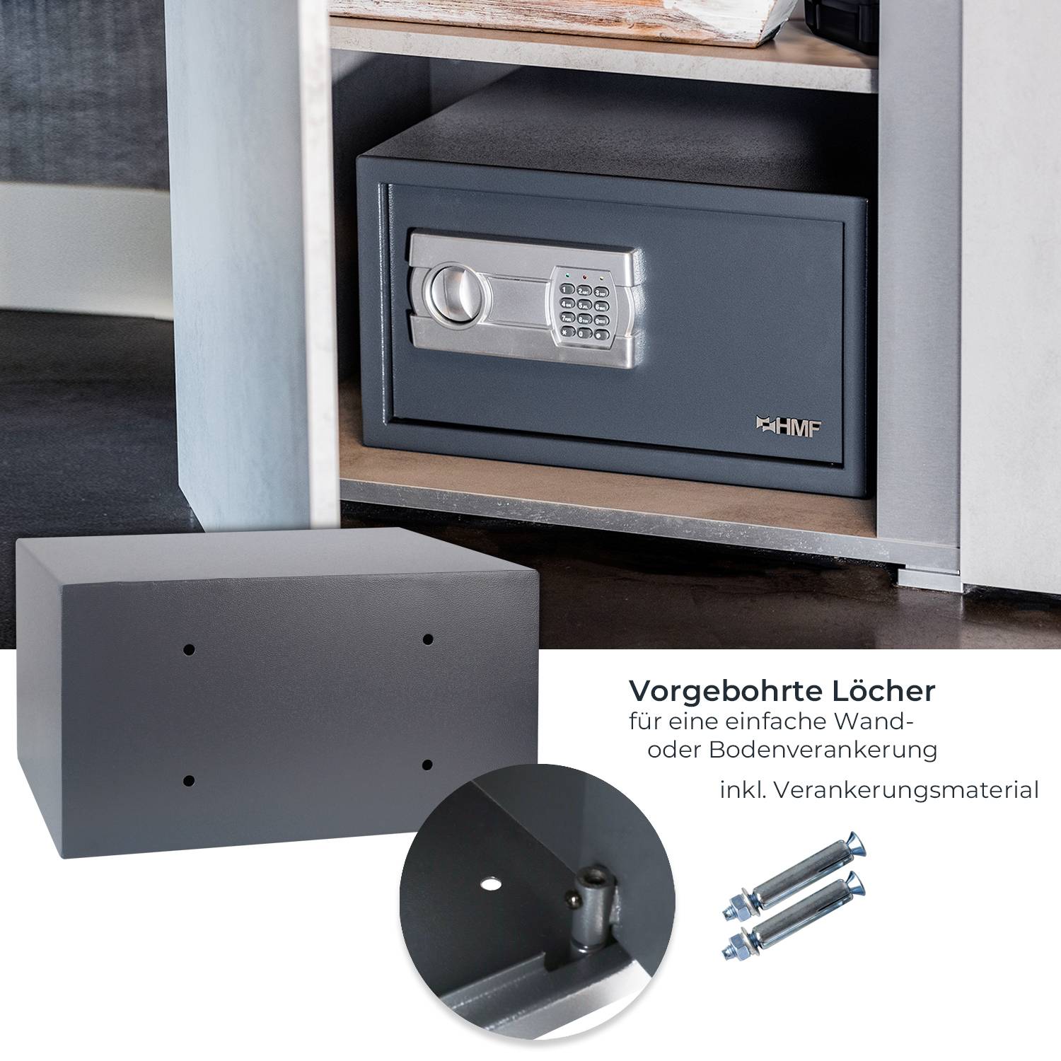 HMF Tresor mit Zahlenschloss für 15 Zoll Laptops und DIN A3 Dokumente 45 x 25 x 36,5cm Anthrazit-3
