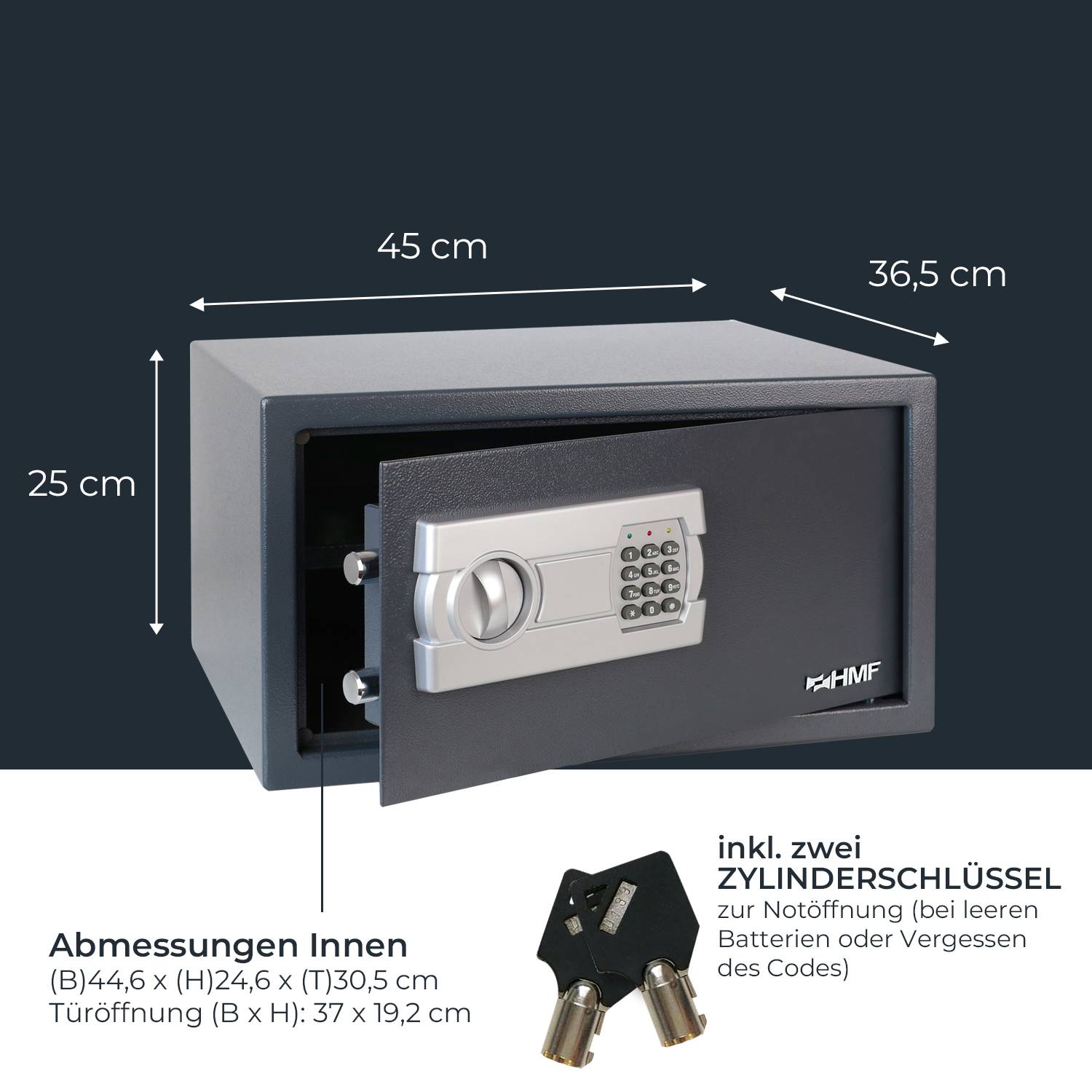 HMF Tresor mit Zahlenschloss für 15 Zoll Laptops und DIN A3 Dokumente 45 x 25 x 36,5cm Anthrazit-4