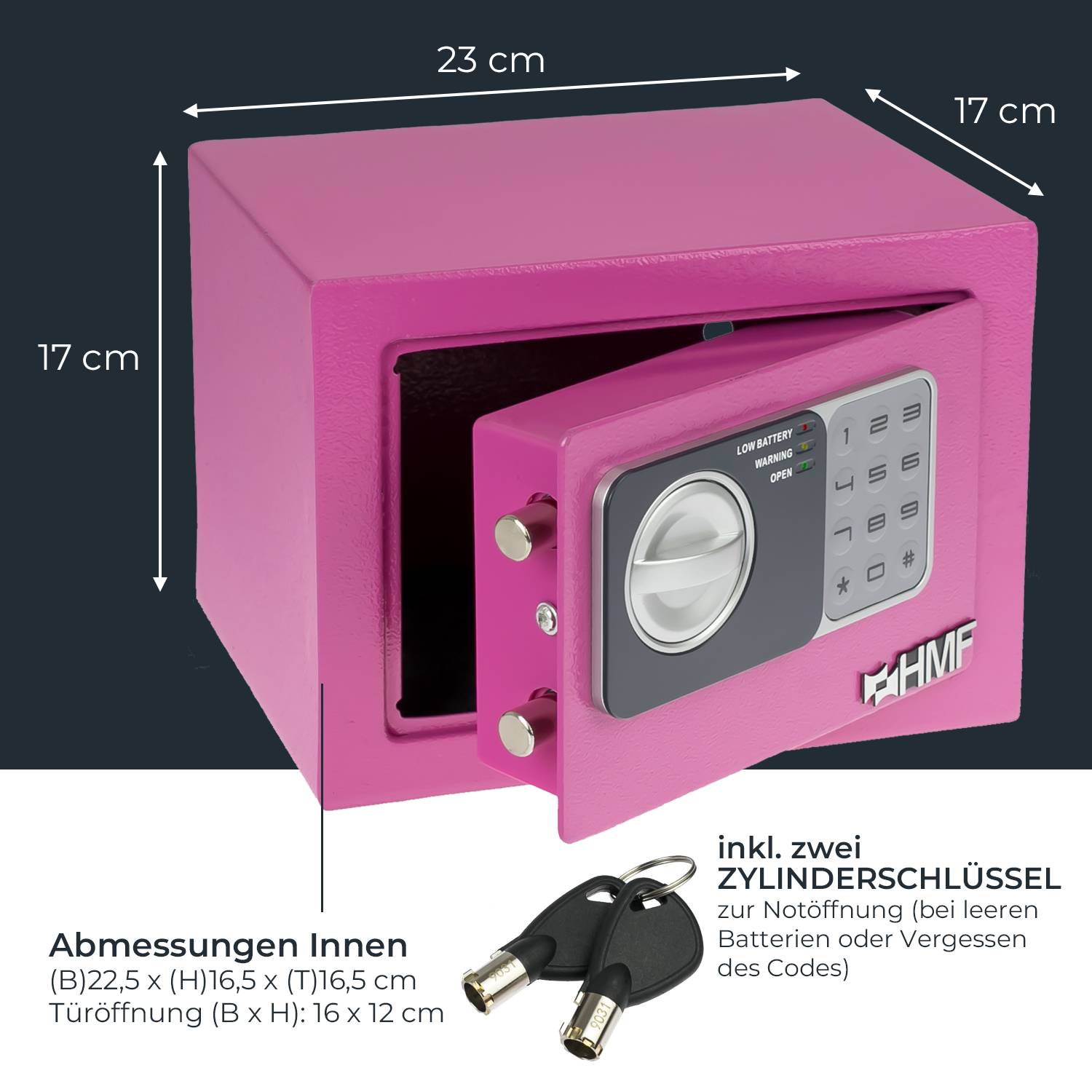 HMF 46126-15 Tresor mit Zahlenschloss, Möbeltresor klein, 23 x 17 x 17 cm, Pink-4
