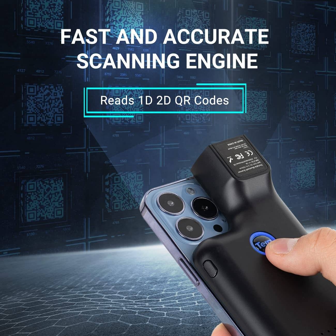 Tera Barcode Scanner 0013 1D 2D QR Tragbarer Rückclip Wireless Drahtlos Bluetooth für Smartphone-5