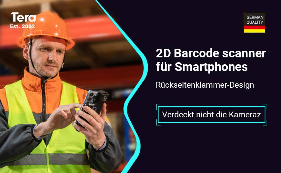 Tera Barcode Scanner 0013 1D 2D QR Tragbarer Rückclip Wireless Drahtlos Bluetooth für Smartphone-4