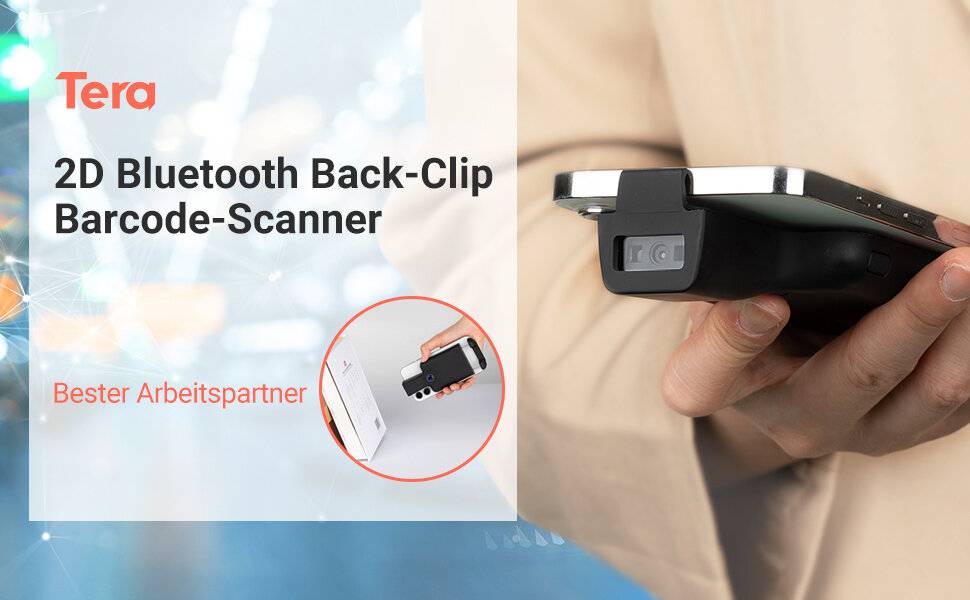 Tera Barcode Scanner 0012 1D 2D QR Tragbarer Rückclip Wireless Drahtlos Bluetooth für Smartphone-1