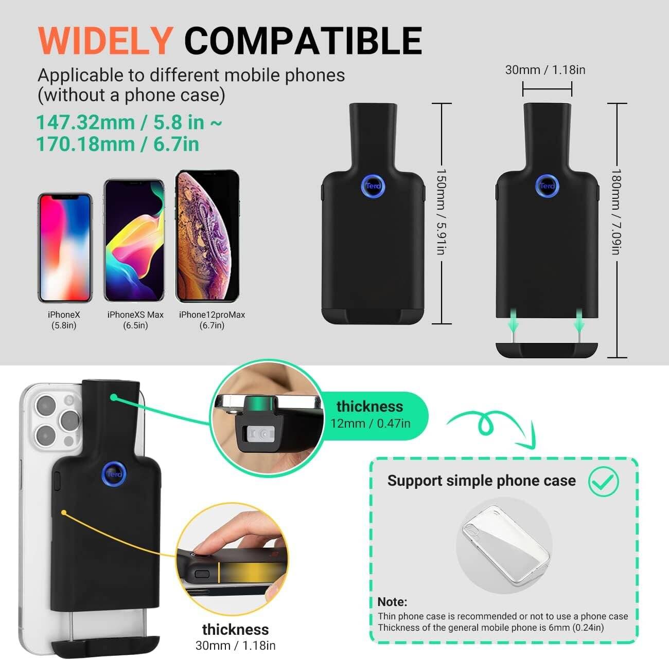 Tera Barcode Scanner 0012 1D 2D QR Tragbarer Rückclip Wireless Drahtlos Bluetooth für Smartphone-3