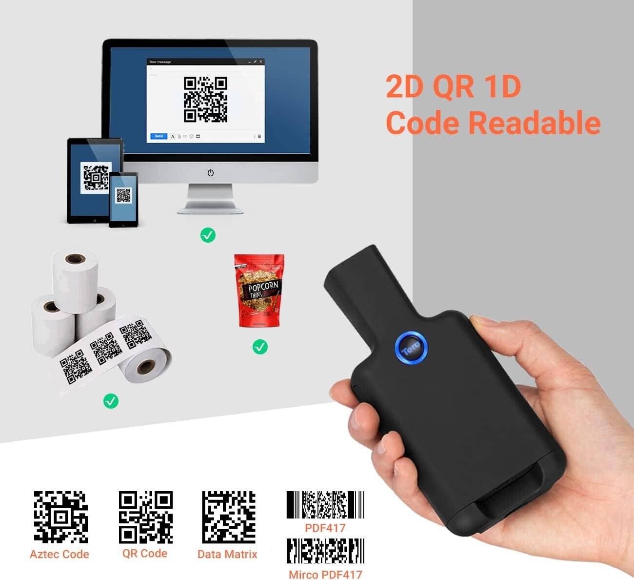 Tera Barcode Scanner 0012 1D 2D QR Tragbarer Rückclip Wireless Drahtlos Bluetooth für Smartphone-4