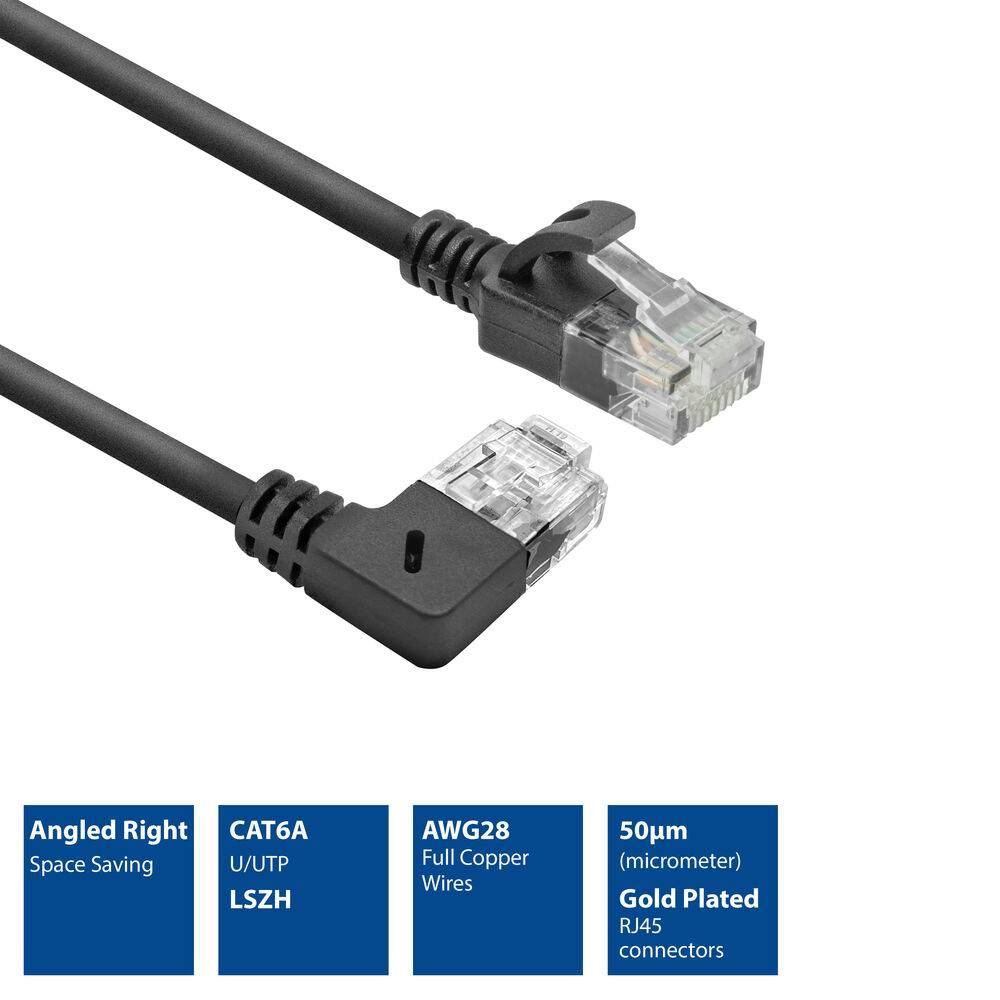 ACT DC2901 U/UTP CAT6A LSZH Slimline Patch Cord | RJ45-Stecker | 90° rechter Winkel | Schwarz | 1 Meter-0
