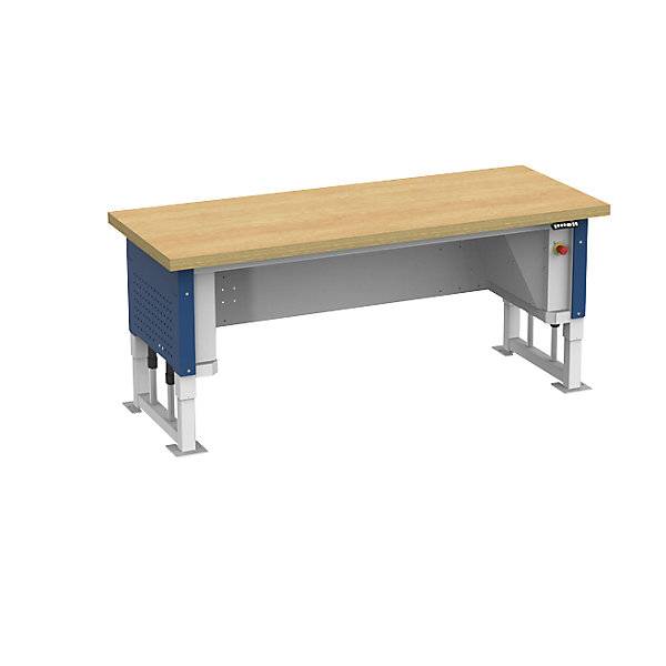 Schwerlasttisch elektrisch höhenverstellbar Plattenbreite 2030 mm Flächentraglast 1000 kg enzianblau RAL 5010.
