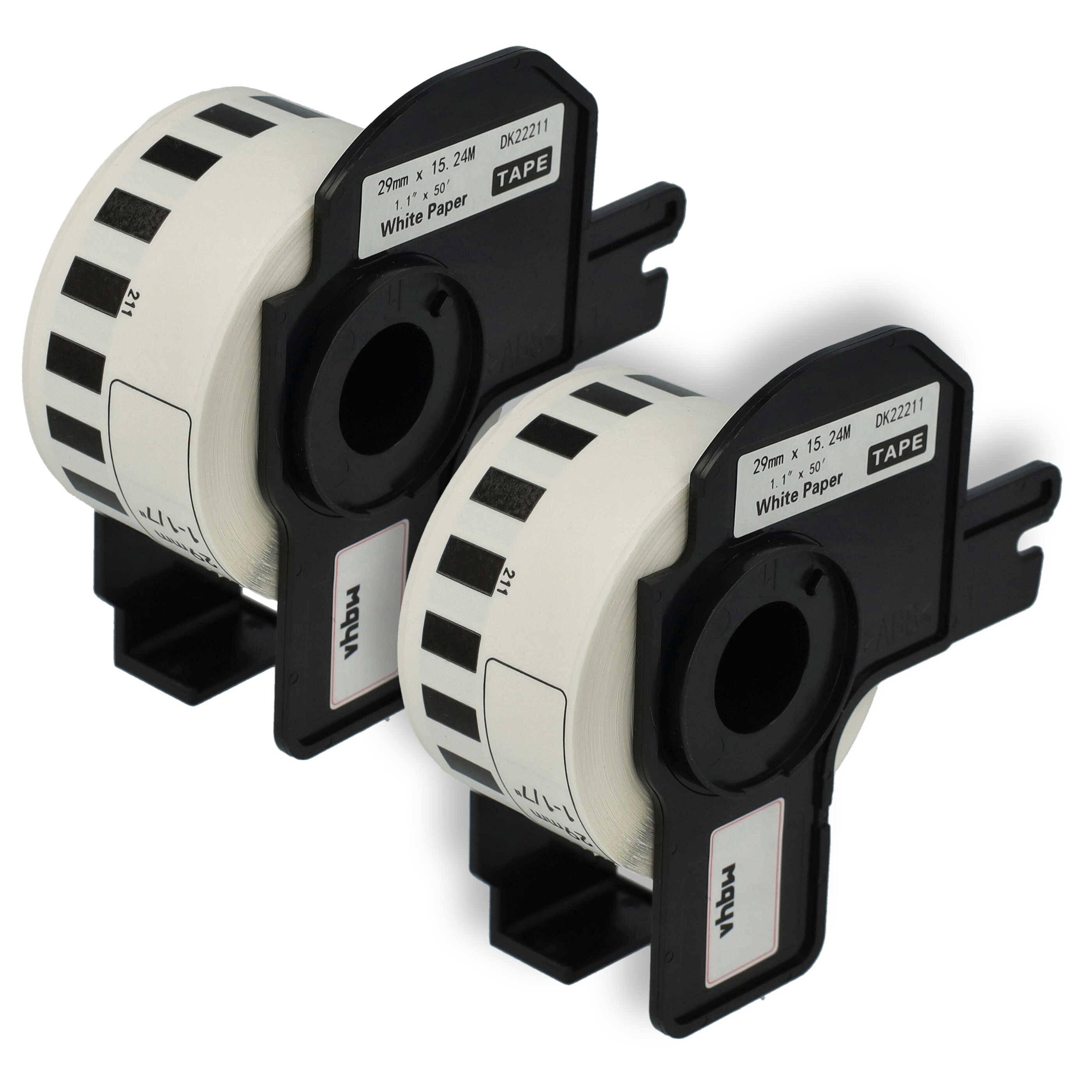 vhbw 2x Etiketten-Rolle mit Halter 29mm x 15,24m (1 Etikette) kompatibel mit Brother PT QL-580N, QL-570, QL650TD-0