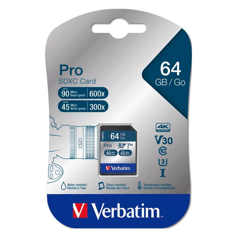 Verbatim PRO - Flash-Speicherkarte - 64 GB - UHS Class 3 / Class10 - 300x/600x --0