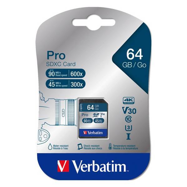 Verbatim PRO - Flash-Speicherkarte - 64 GB - UHS Class 3 / Class10 - 300x/600x -