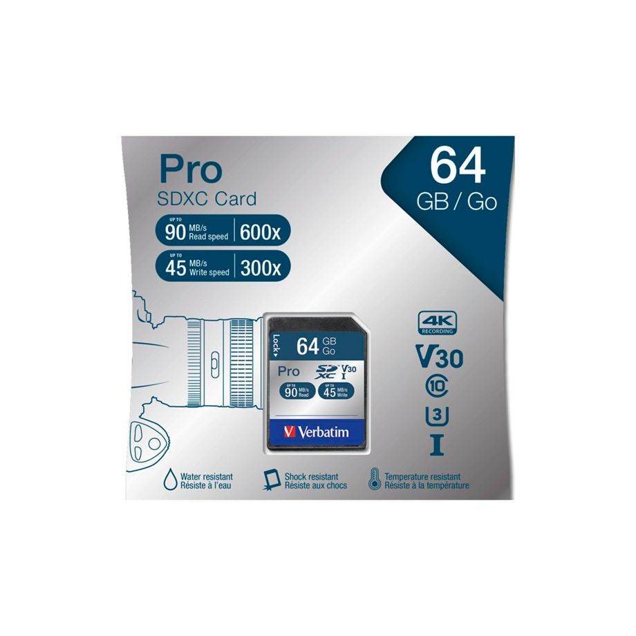 Verbatim PRO - Flash-Speicherkarte - 64 GB - UHS Class 3 / Class10 - 300x/600x --2