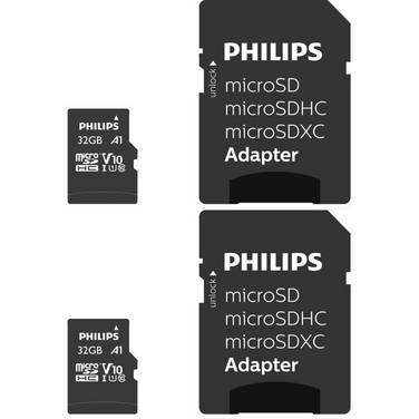 PHILIPS - MicroSDHC 2-Pack 32GB Class 10 UHS-I U1 incl. Adapter - High Capacity SD (MicroSDHC)