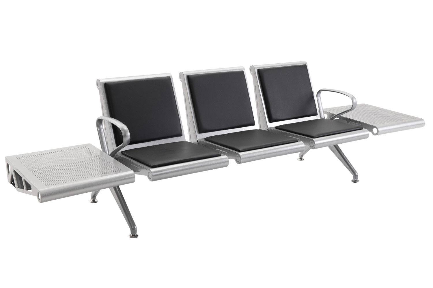 3er Wartebank Terminal Kunstleder mit Tische schwarz/silber-0