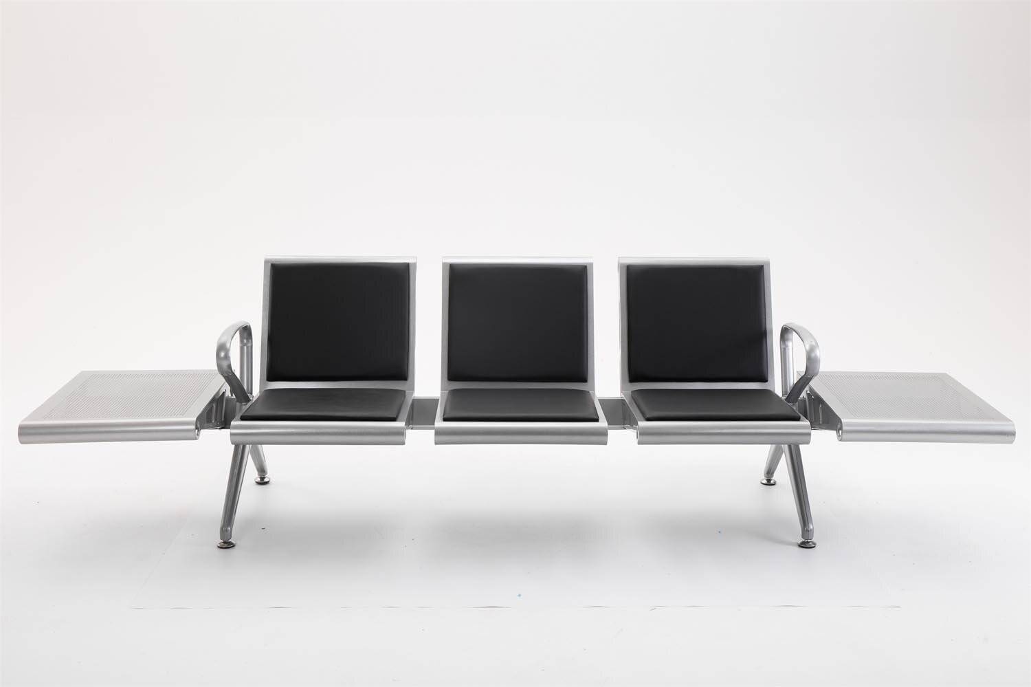 3er Wartebank Terminal Kunstleder mit Tische schwarz/silber-1