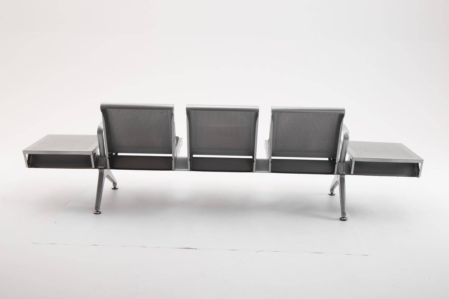 3er Wartebank Terminal Kunstleder mit Tische schwarz/silber-3