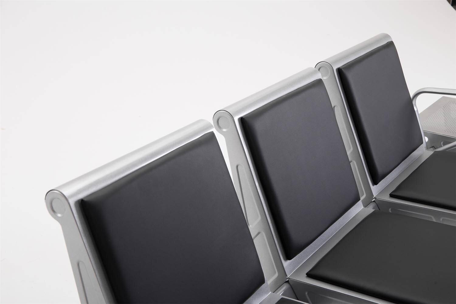 3er Wartebank Terminal Kunstleder mit Tische schwarz/silber-4
