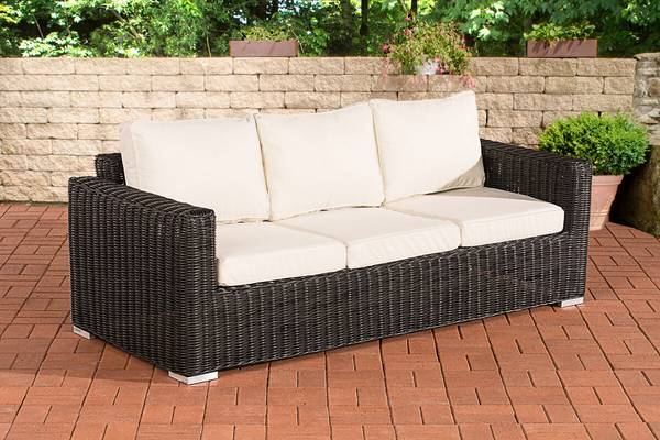 3er-Sofa Bilbao / Madeira Cremeweiss schwarz