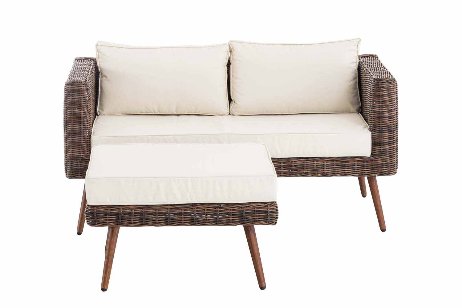 2er Sofa Molde mit Fußhocker Rundrattan braun-meliert 45 cm (Dunkelbraun) cremeweiß-0