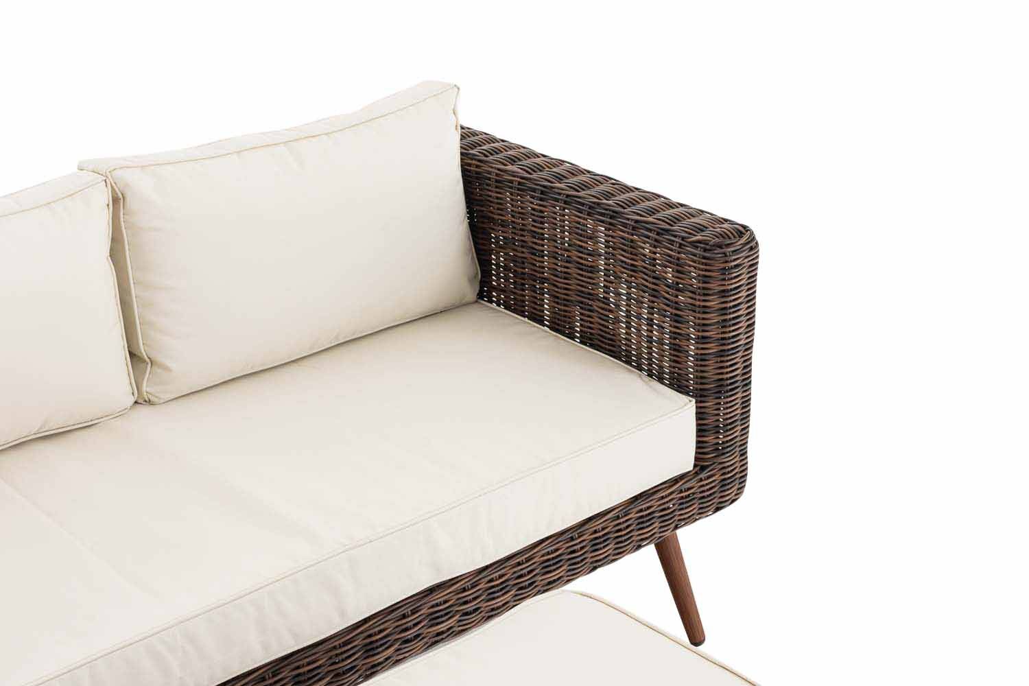2er Sofa Molde mit Fußhocker Rundrattan braun-meliert 45 cm (Dunkelbraun) cremeweiß-2