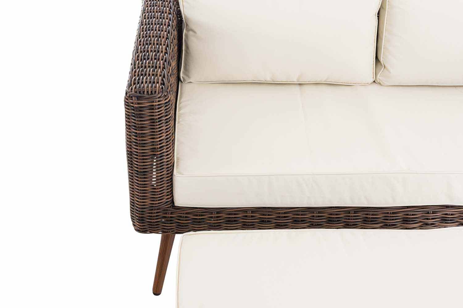2er Sofa Molde mit Fußhocker Rundrattan braun-meliert 45 cm (Dunkelbraun) cremeweiß-3