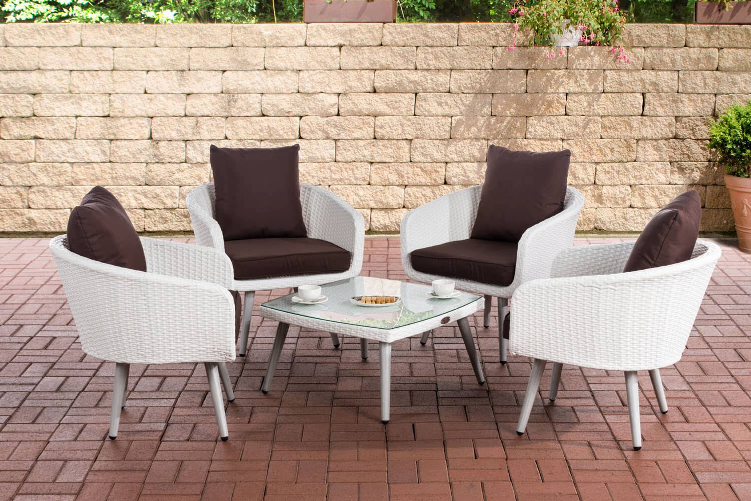 Lounge-Set Ameland Flachrattan terrabraun 45 cm (Hellgrau) weiß-0