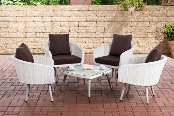 Lounge-Set Ameland Flachrattan terrabraun 45 cm (Hellgrau) weiß