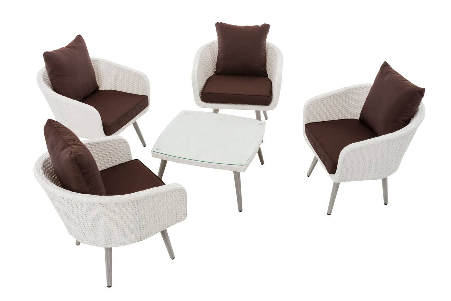 Lounge-Set Ameland Flachrattan terrabraun 45 cm (Hellgrau) weiß-1