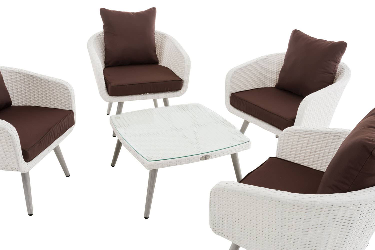 Lounge-Set Ameland Flachrattan terrabraun 45 cm (Hellgrau) weiß-2