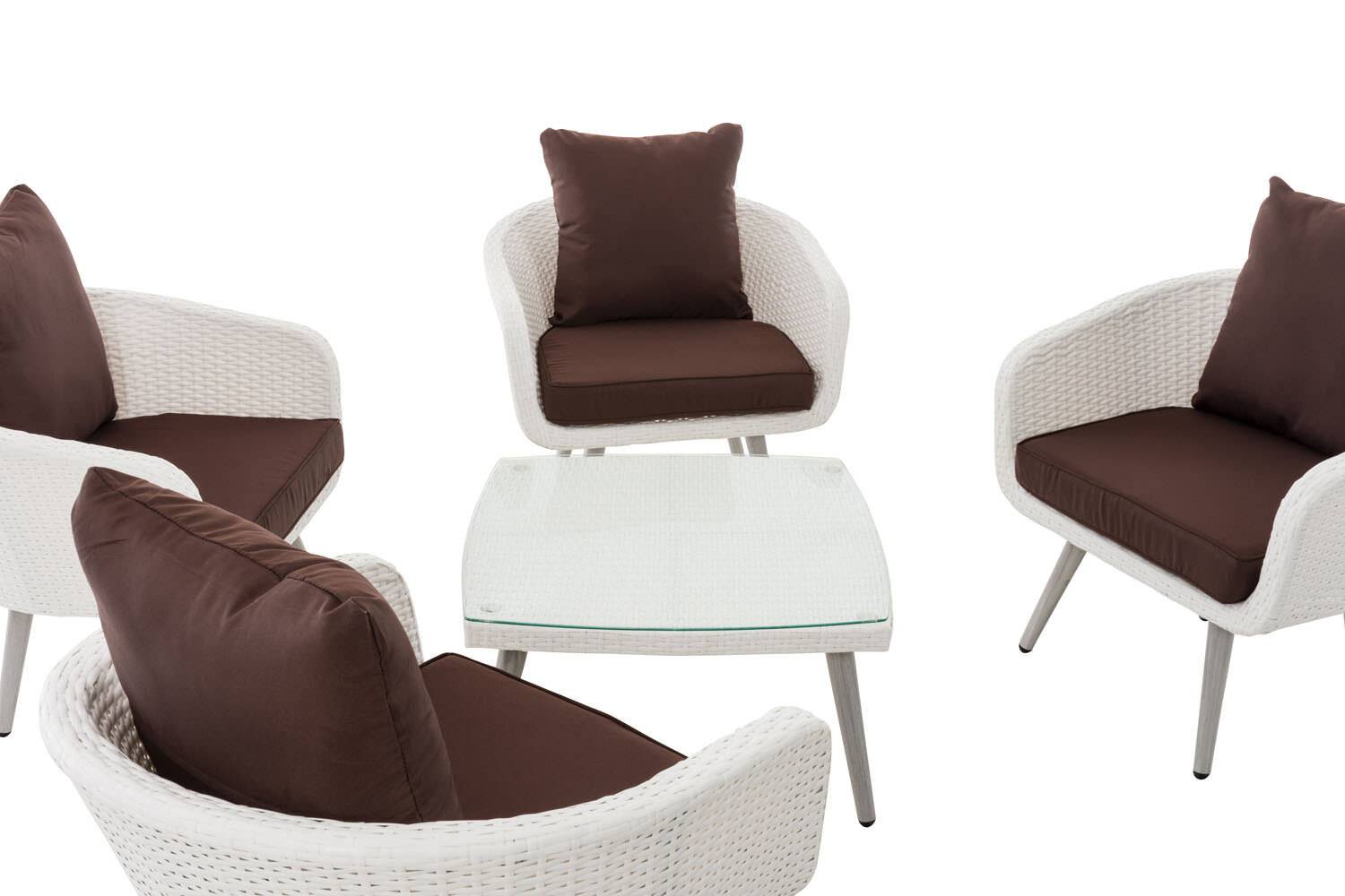 Lounge-Set Ameland Flachrattan terrabraun 45 cm (Hellgrau) weiß-3