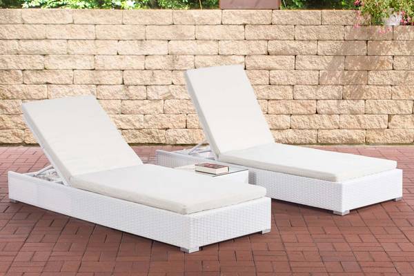 2x Sonnenliege Nadi mit Tisch cremeweiß weiß