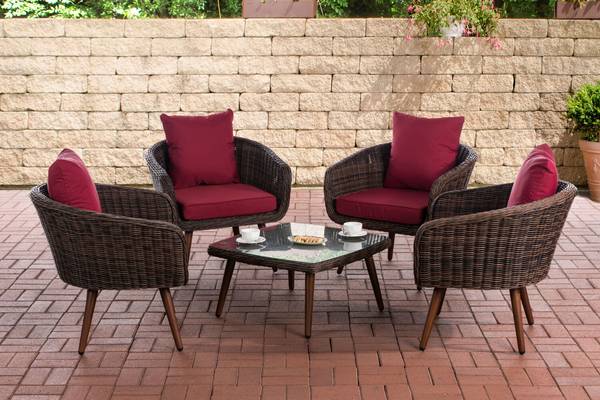 Lounge-Set Ameland Rundrattan rubinrot 40 cm (Dunkelbraun) braun-meliert