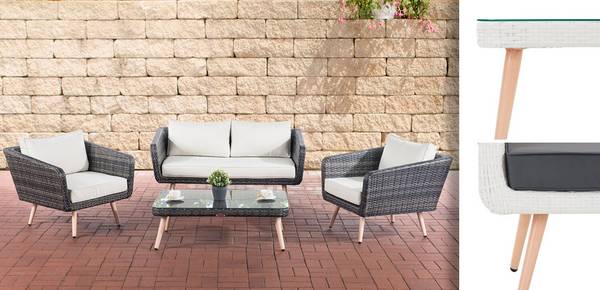 Lounge-Set Trosa Flachrattan eisengrau 45 cm (Hellbraun) weiß