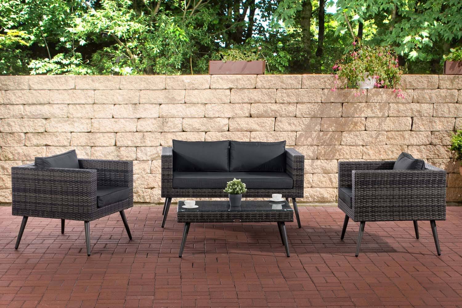 Loungeset Molde 2-1-1 Flachrattan grau-meliert 45 cm (Dunkelgrau) anthrazit-0