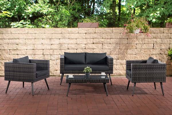 Loungeset Molde 2-1-1 Flachrattan grau-meliert 45 cm (Dunkelgrau) anthrazit