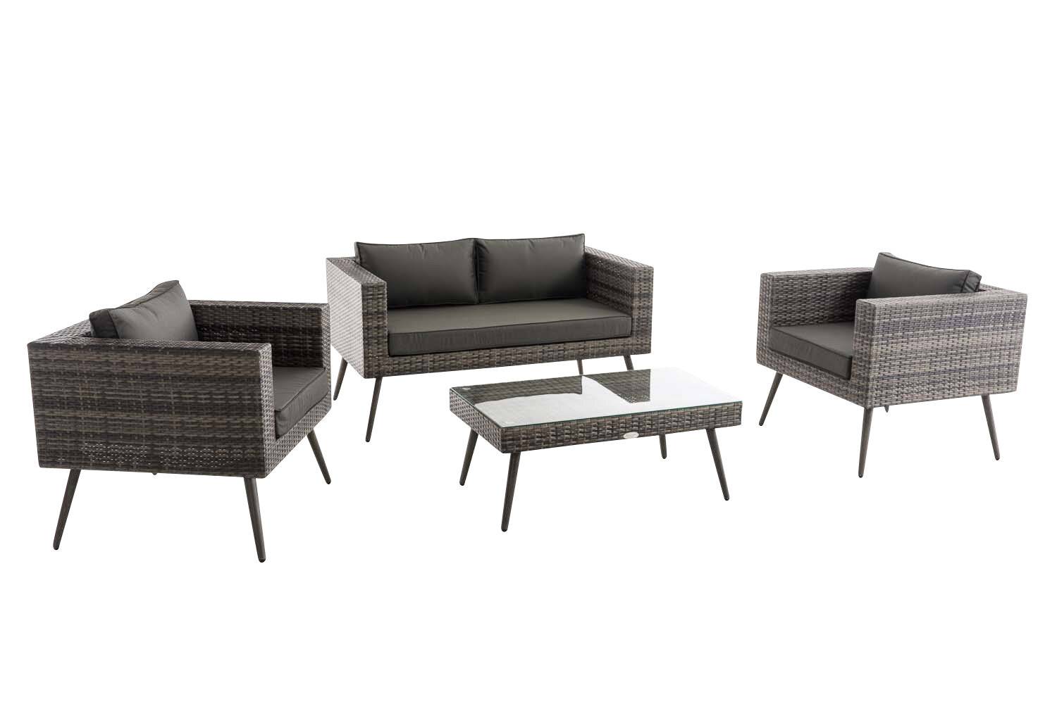 Loungeset Molde 2-1-1 Flachrattan grau-meliert 45 cm (Dunkelgrau) anthrazit-1
