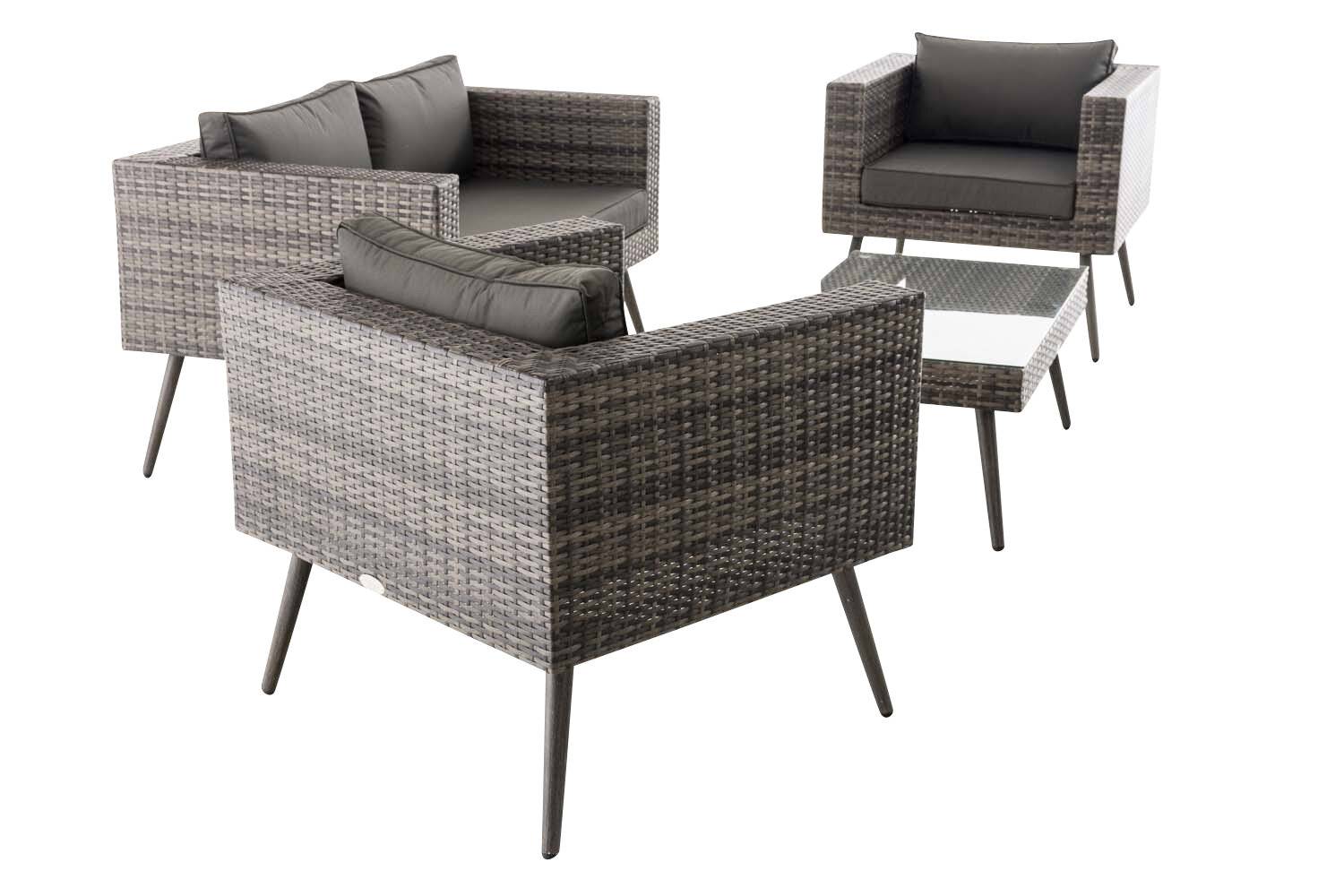 Loungeset Molde 2-1-1 Flachrattan grau-meliert 45 cm (Dunkelgrau) anthrazit-2