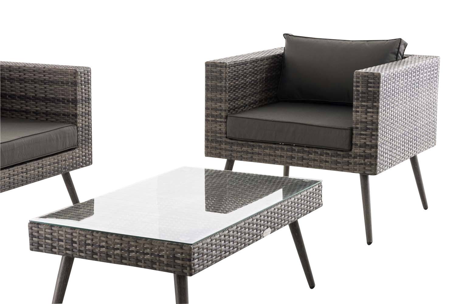 Loungeset Molde 2-1-1 Flachrattan grau-meliert 45 cm (Dunkelgrau) anthrazit-3