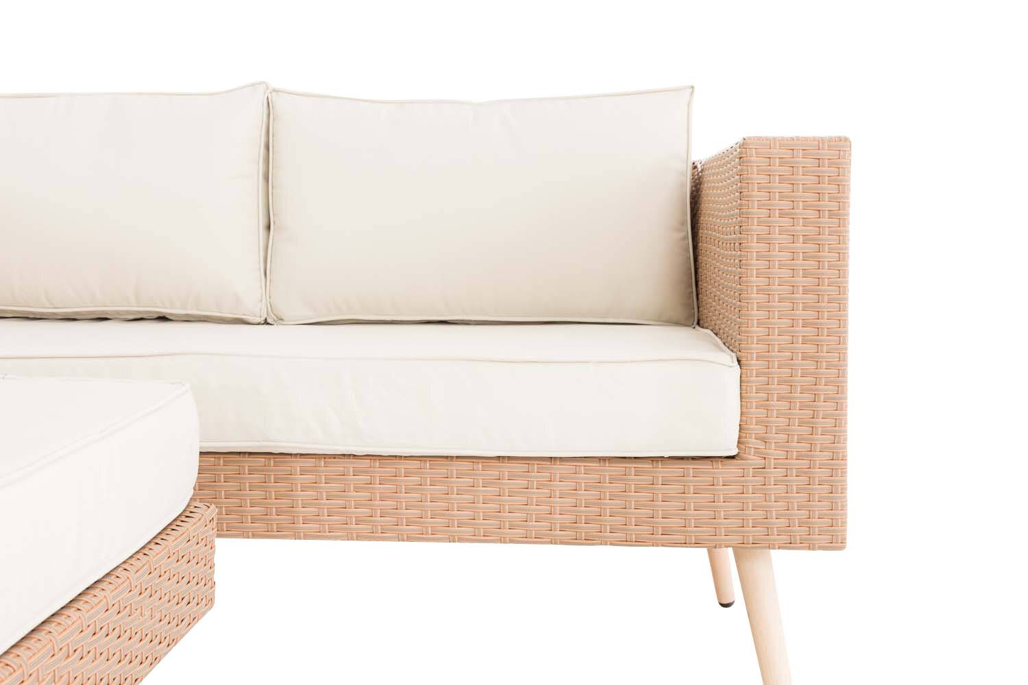 2er Sofa Molde mit Fußhocker Flachrattan sand 45 cm (Hellbraun) cremeweiß-2