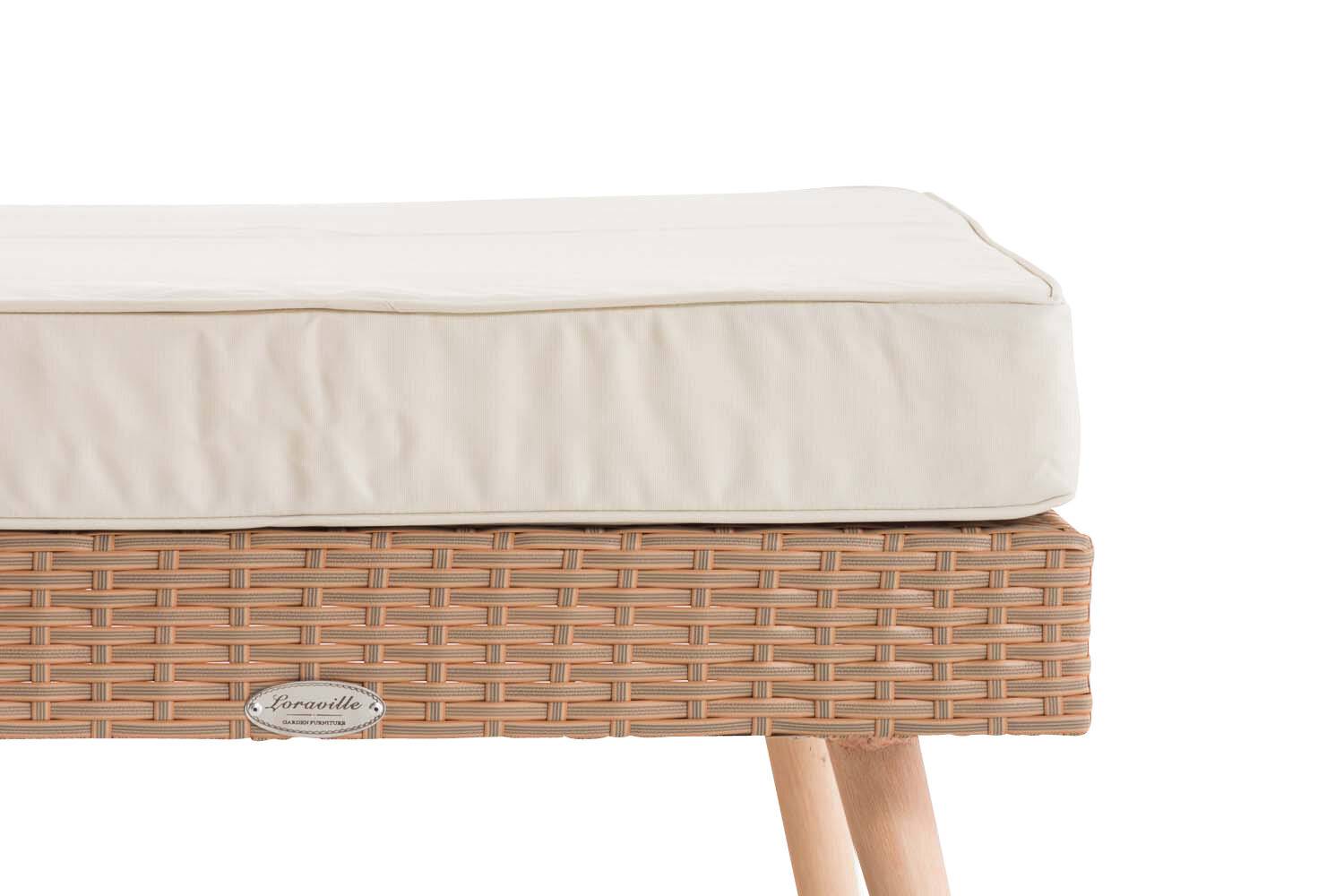 2er Sofa Molde mit Fußhocker Flachrattan sand 45 cm (Hellbraun) cremeweiß-3