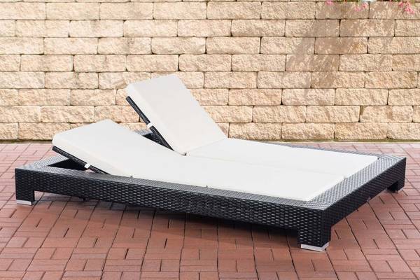 Sonnenliege Sunshine Flachrattan Cremeweiß schwarz
