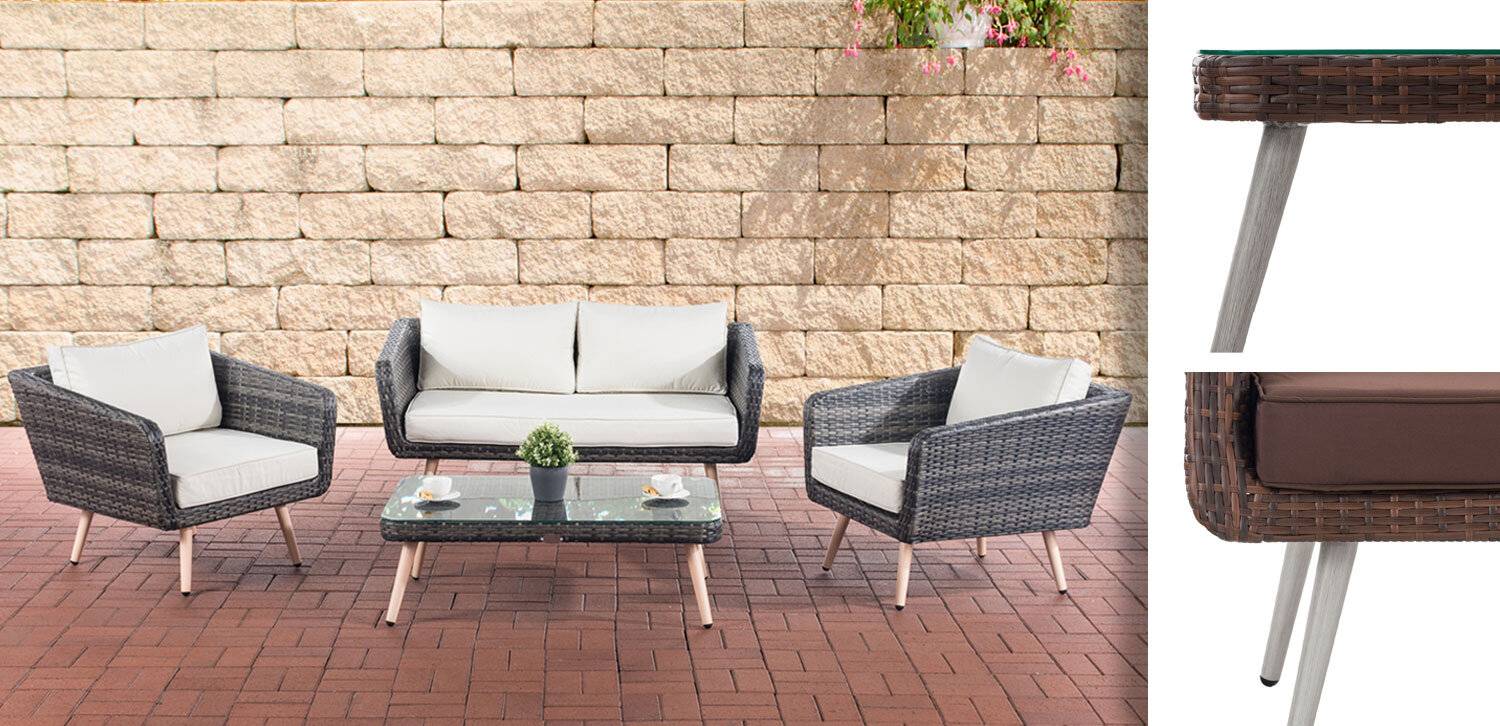 Lounge-Set Trosa Flachrattan terrabraun 45 cm (Hellgrau) braun-meliert-0