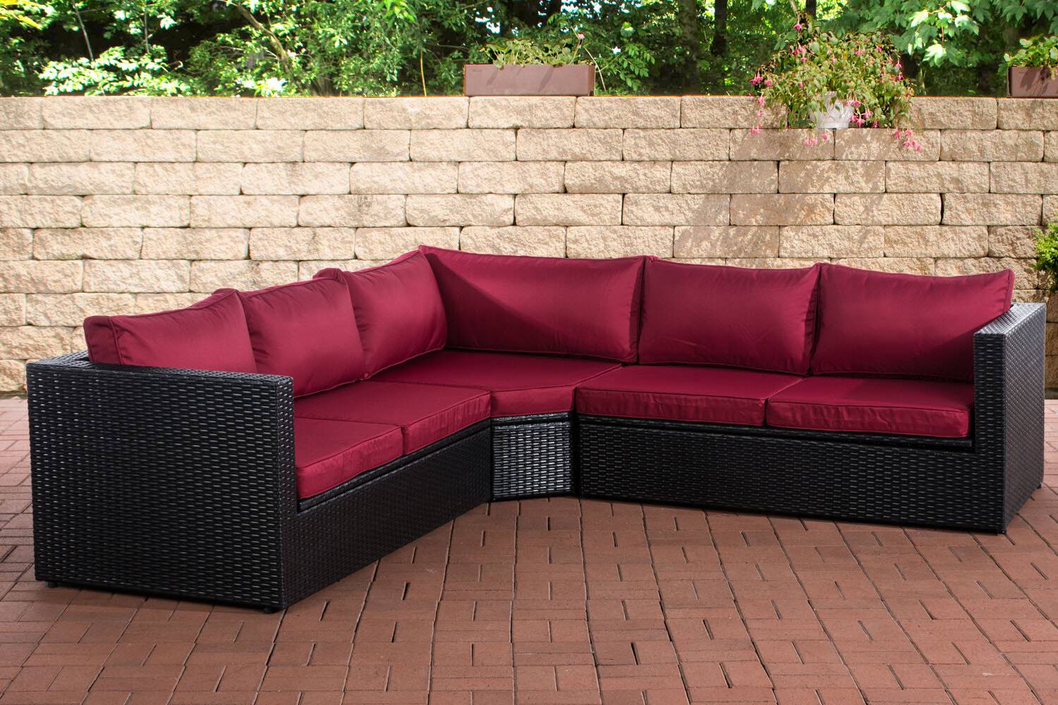 Ecksofa Tibera rubinrot schwarz-0