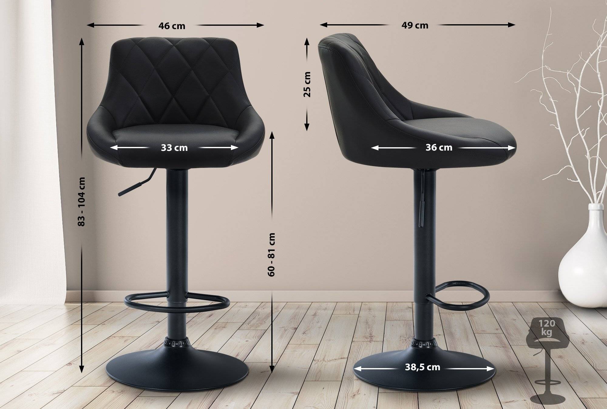 Barhocker Lazio Kunstleder schwarz schwarz-1