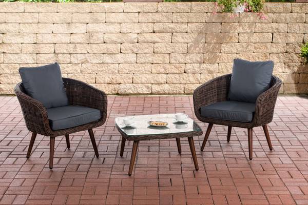 Balkon-Set Ameland Rundrattan eisengrau 40 cm (Dunkelbraun) braun-meliert