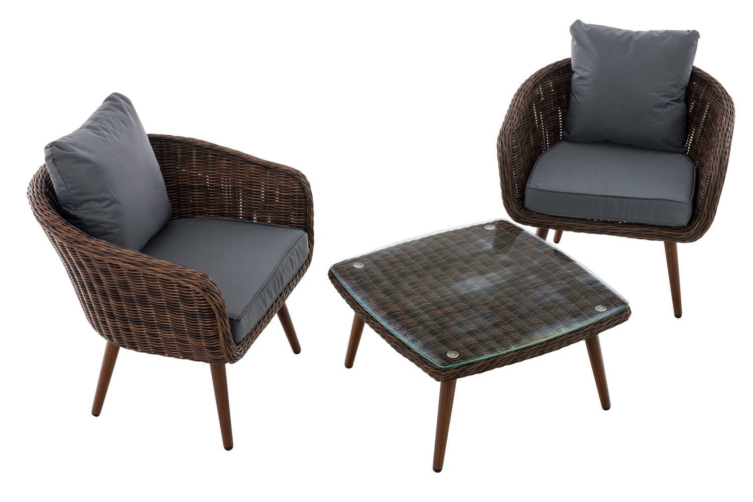 Balkon-Set Ameland Rundrattan eisengrau 40 cm (Dunkelbraun) braun-meliert-1