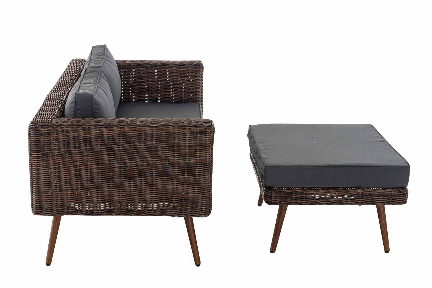 2er Sofa Molde mit Fußhocker Rundrattan braun-meliert 40 cm (Dunkelbraun) eisengrau-1