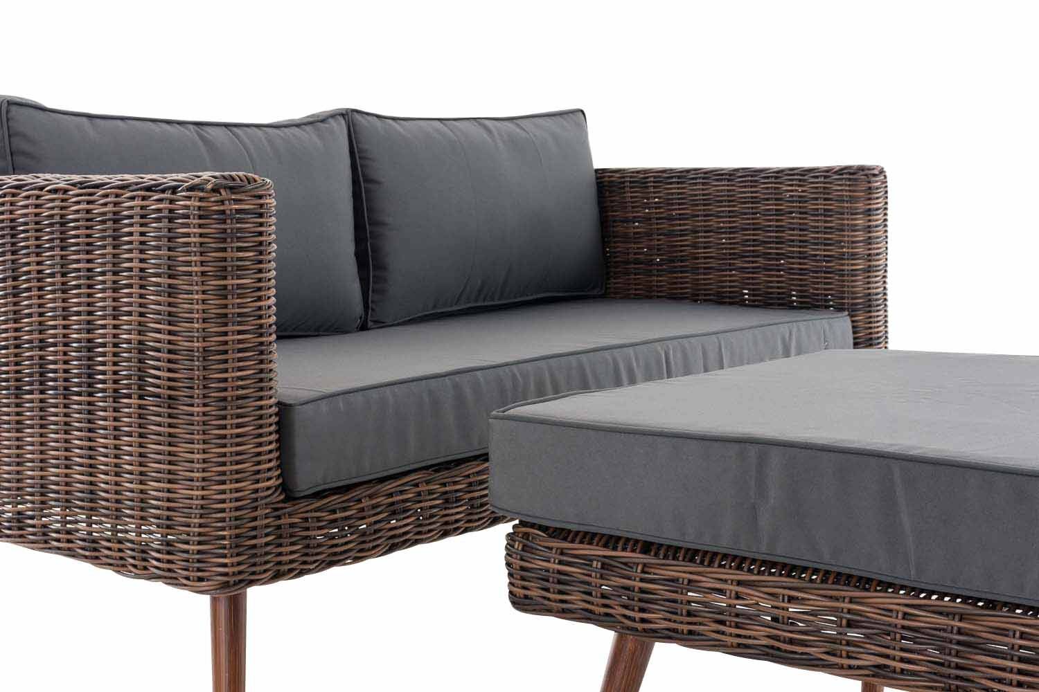 2er Sofa Molde mit Fußhocker Rundrattan braun-meliert 40 cm (Dunkelbraun) eisengrau-2